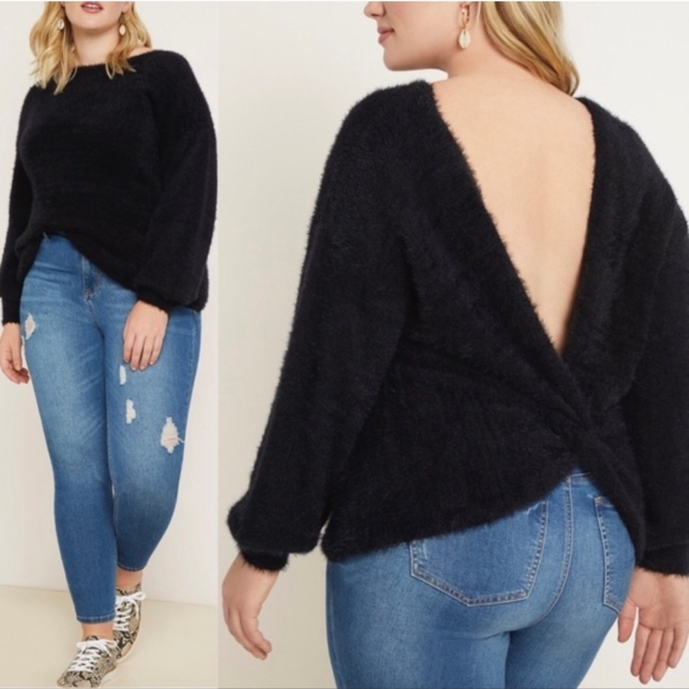 NWOT Eloquii Black Fuzzy Open-Back Sweater